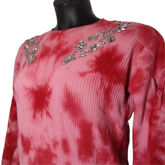 INC Bling Sweater Tie-dye Pullover Crew Neck Sweater Red Small - Picture 3 of 9